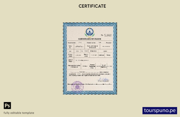 listo para imprimir plantilla PSD de certificado de defunción de Cabo Verde